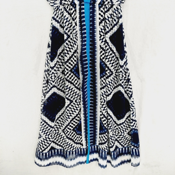 Adrianna Papell Navy Blue Multicolor Crepe Ikat Maxi Dress P6293 - Picture 3 of 11